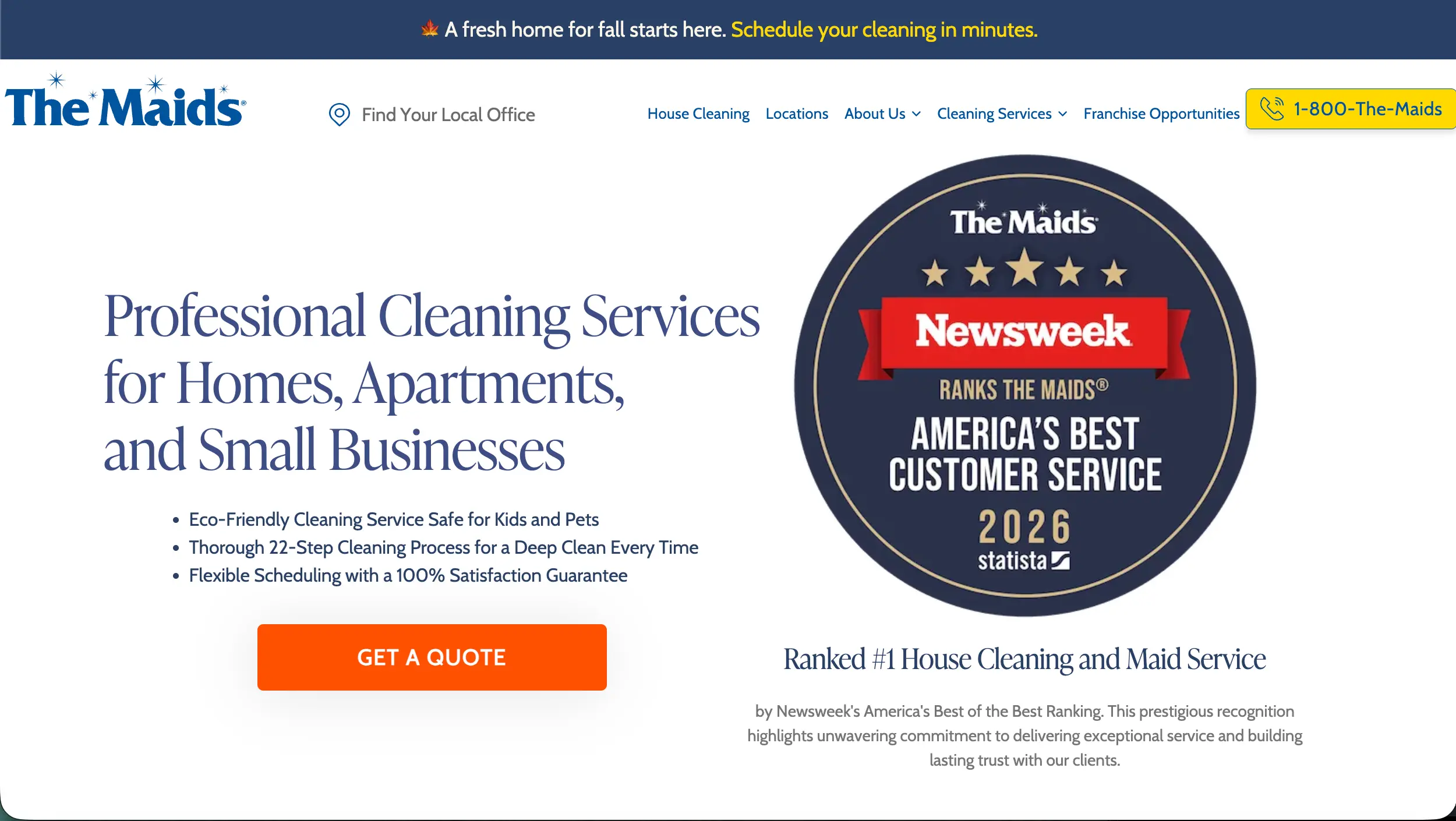The Maids cleaning company website example