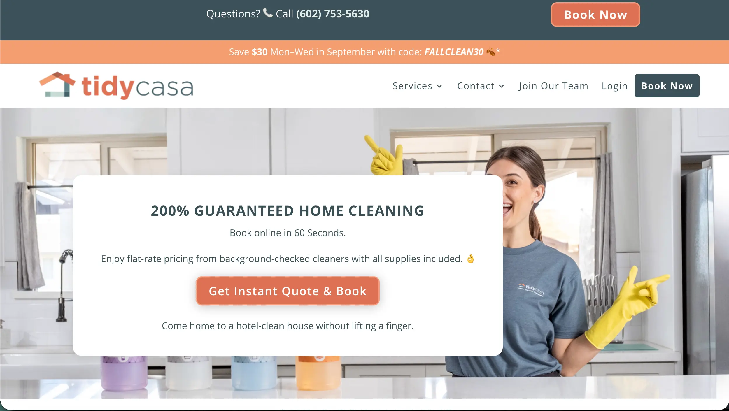 Tidy Casa cleaning company website example