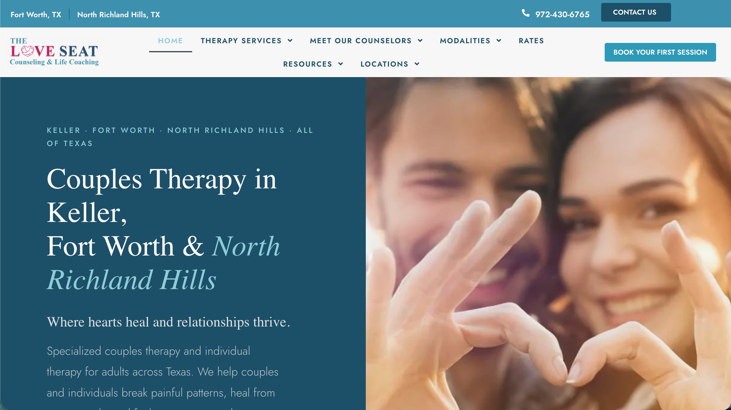 The Love Seat Counseling couples therapy website example