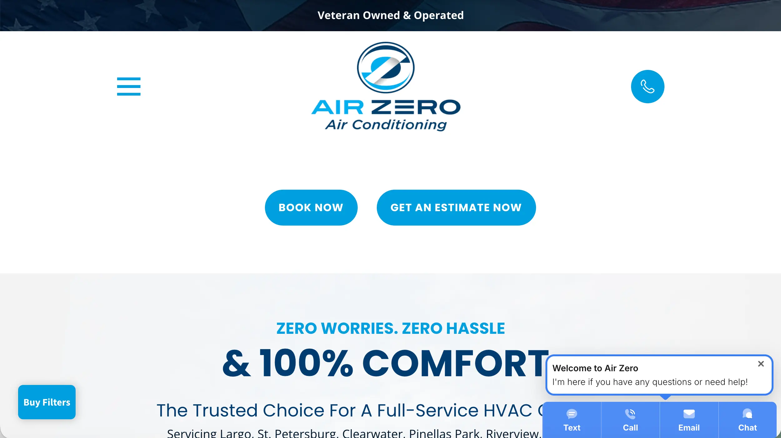 Air Zero HVAC website homepage example
