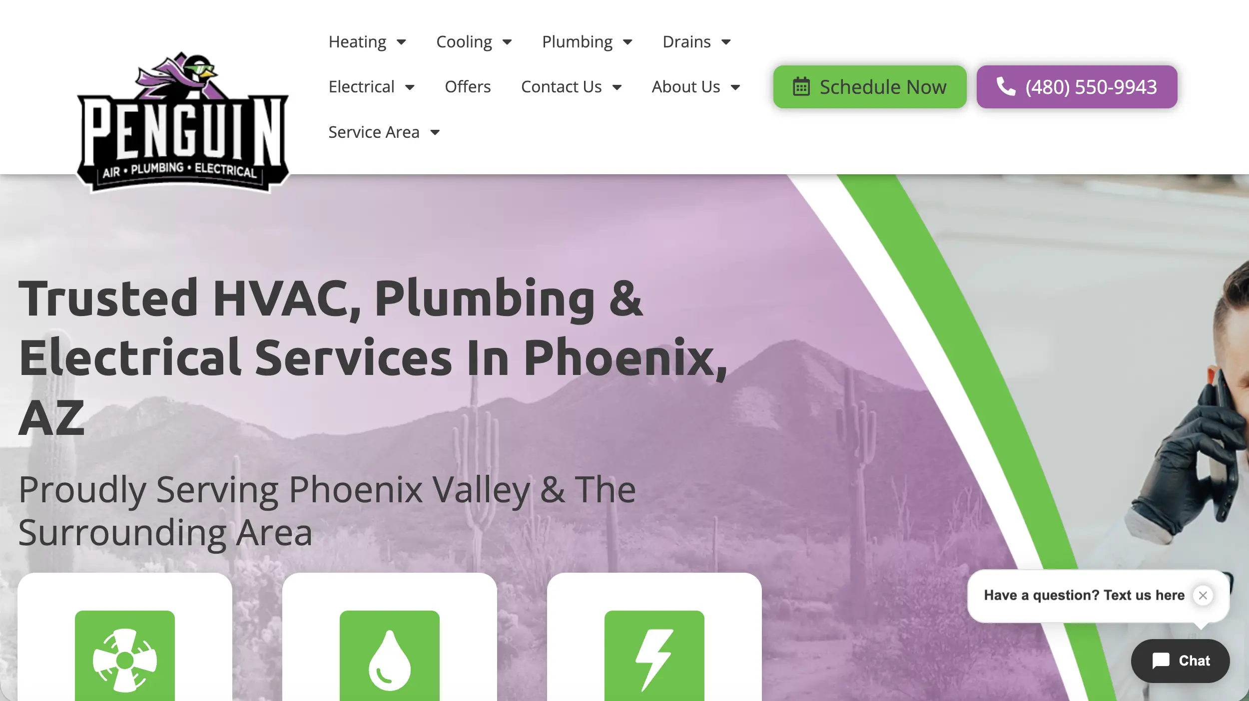 Penguin Air Plumbing and Electrical website homepage example