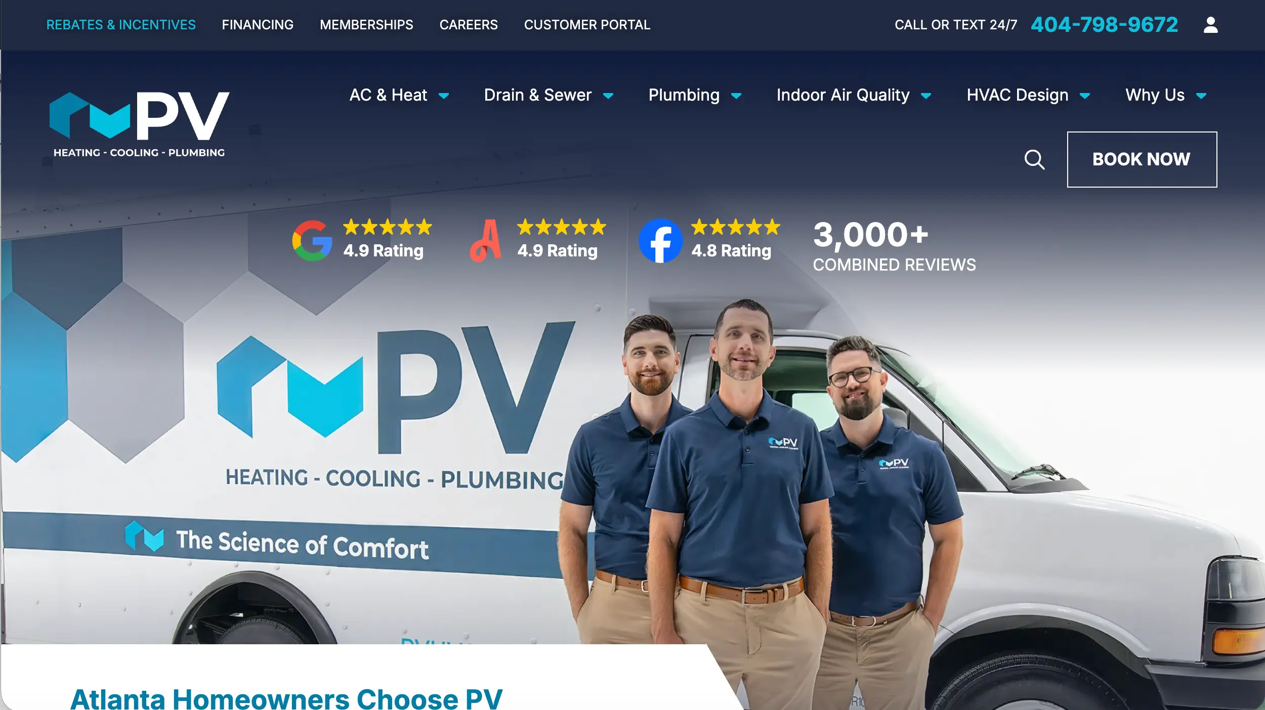 PV Heating Cooling and Plumbing website homepage example