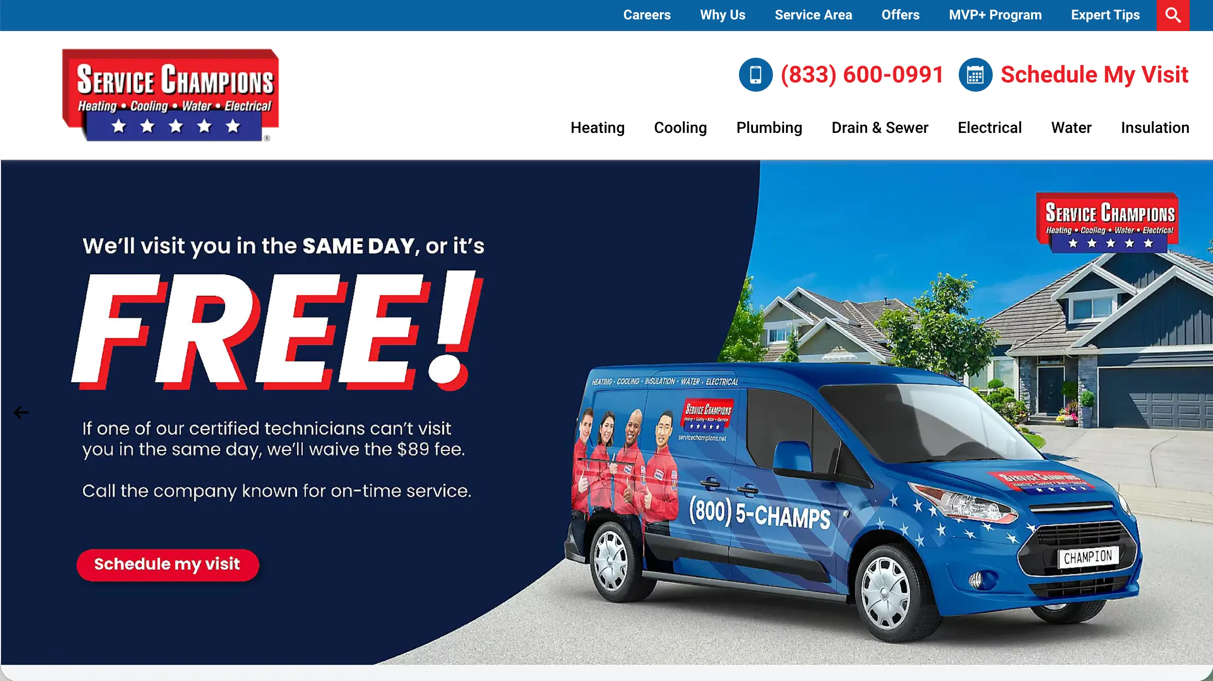 Service Champions HVAC website homepage example