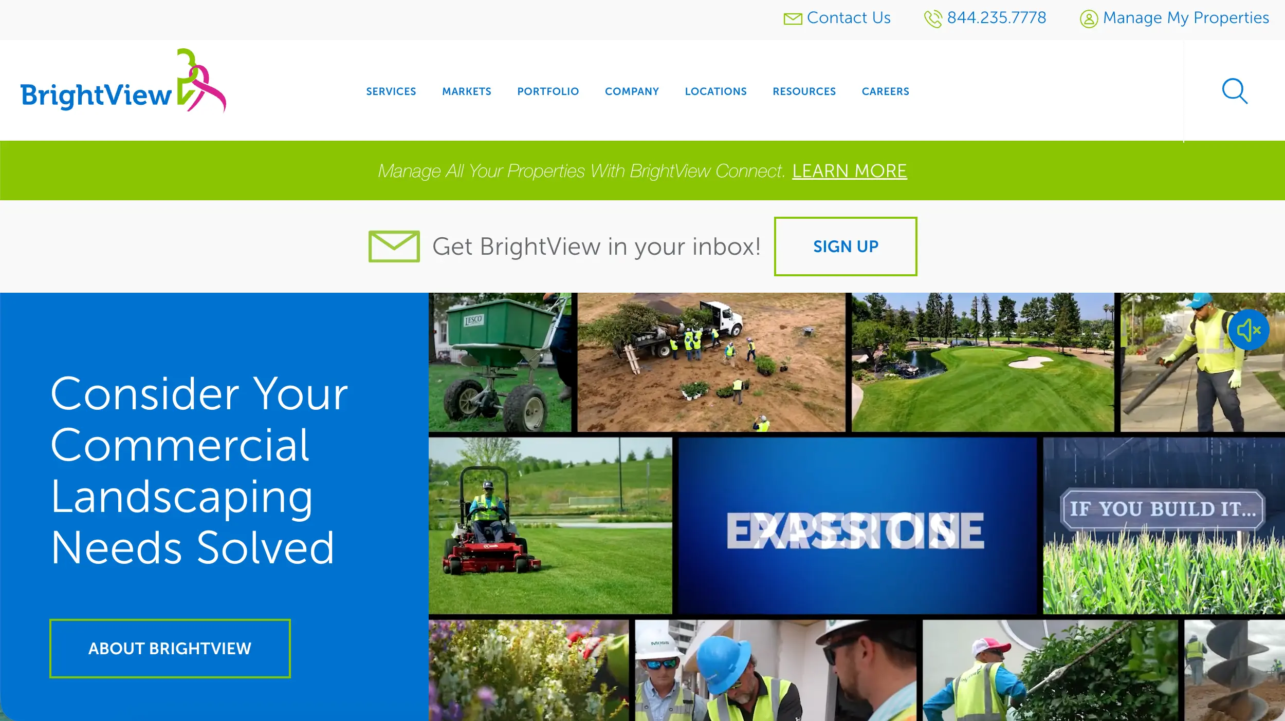 BrightView commercial landscaping website homepage example