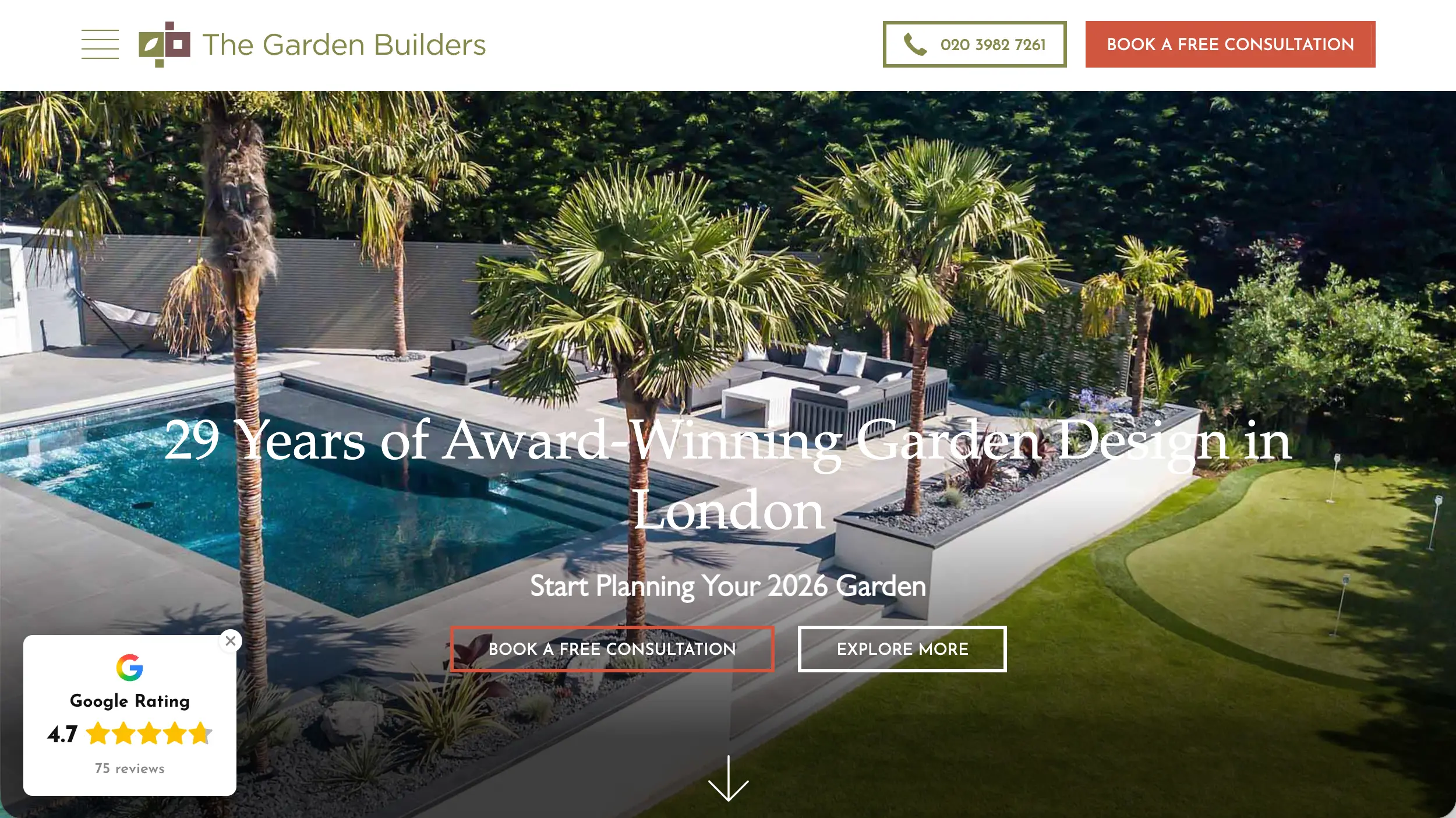 The Garden Builders landscaping website homepage example