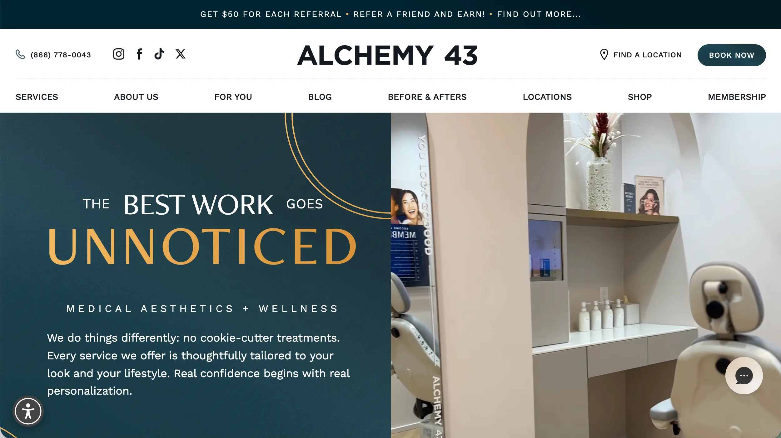 Alchemy 43 medical aesthetics website homepage example