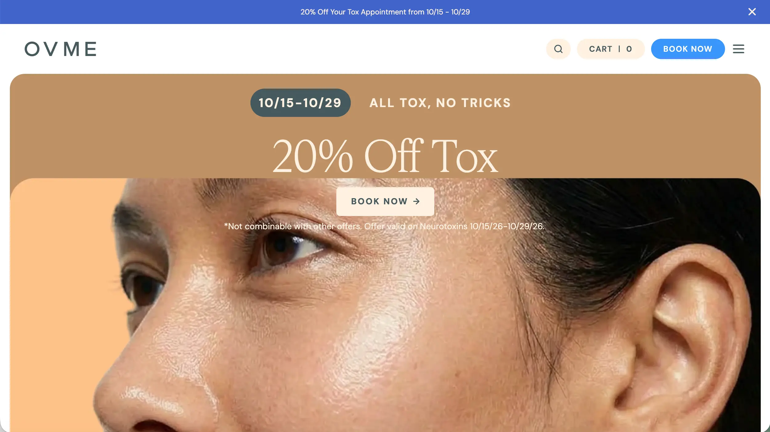 OVME medical aesthetics website homepage example