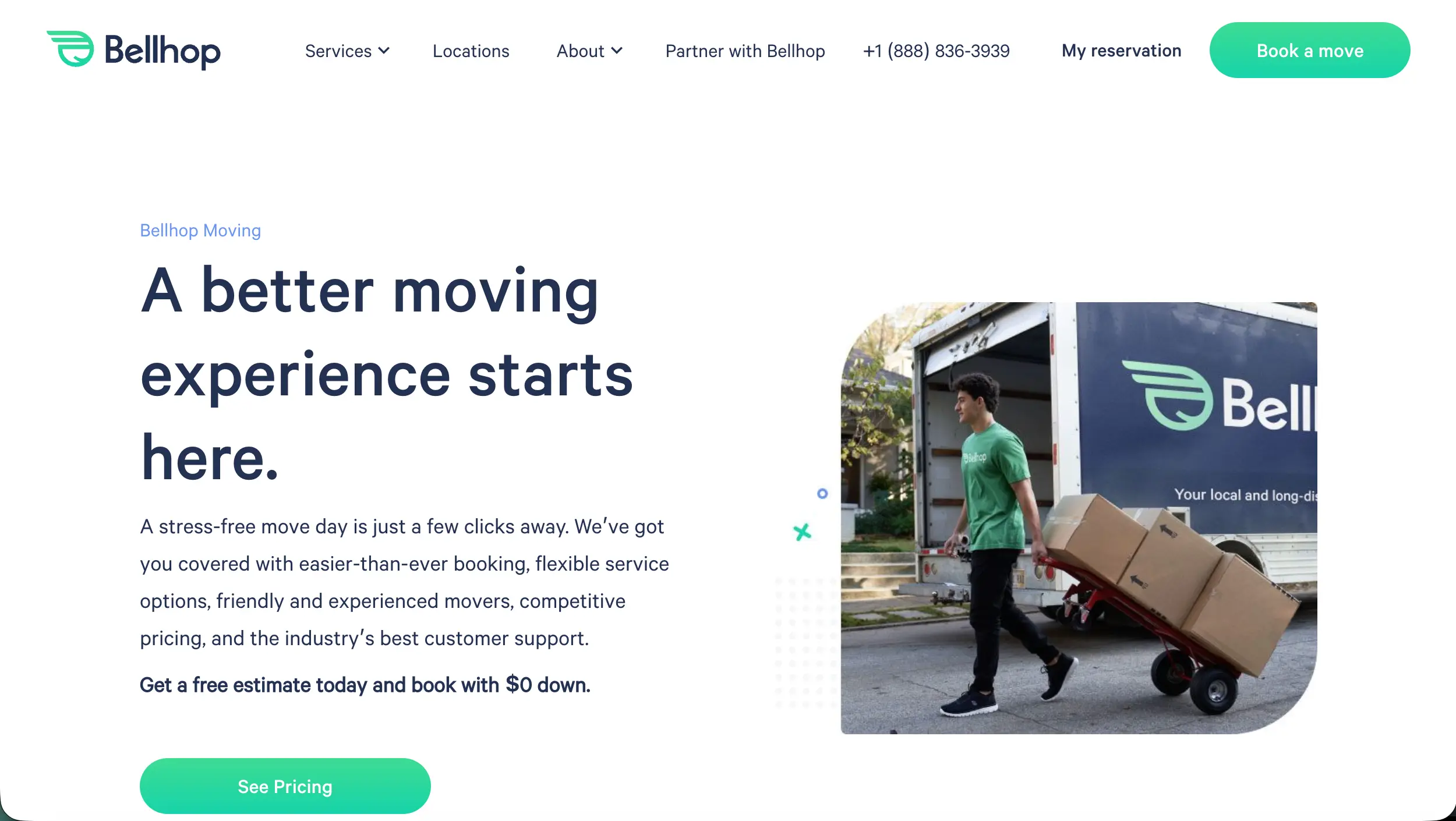 Bellhop moving company website example