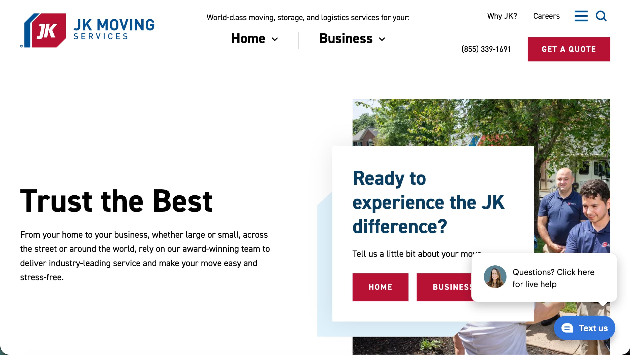 JK Moving Services website example