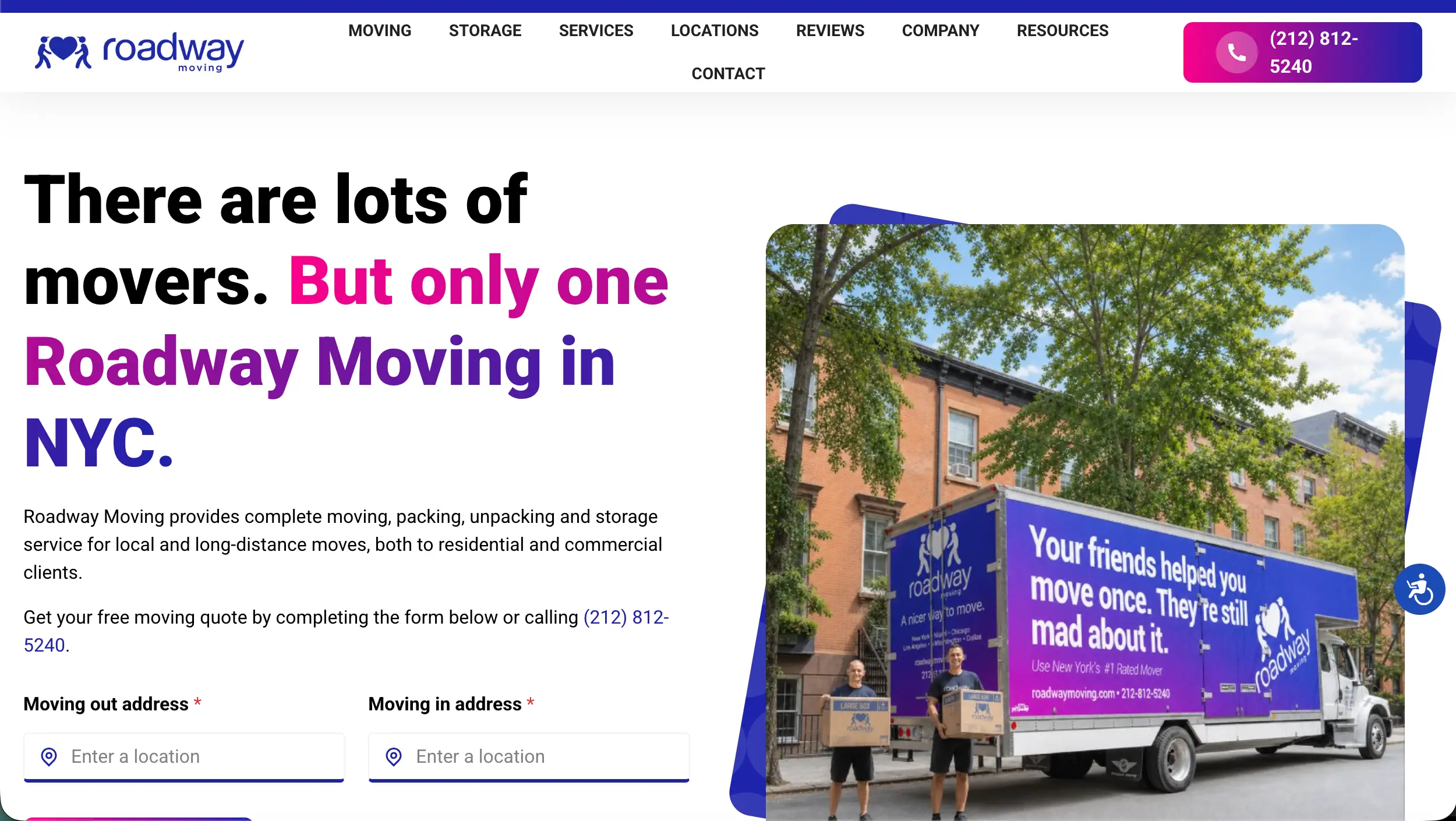 Roadway Moving website example