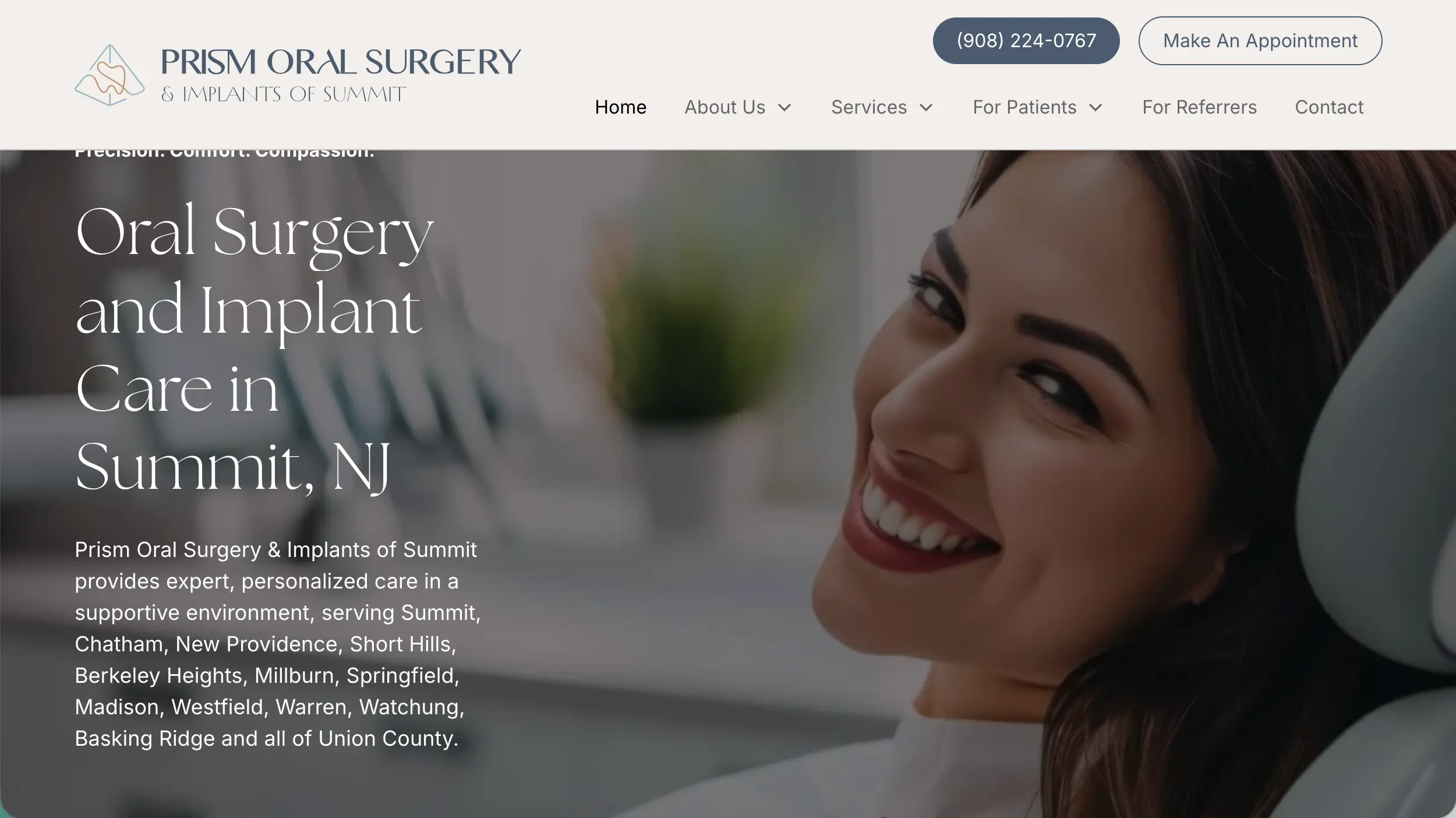Prism Oral Surgery and Implants website homepage example