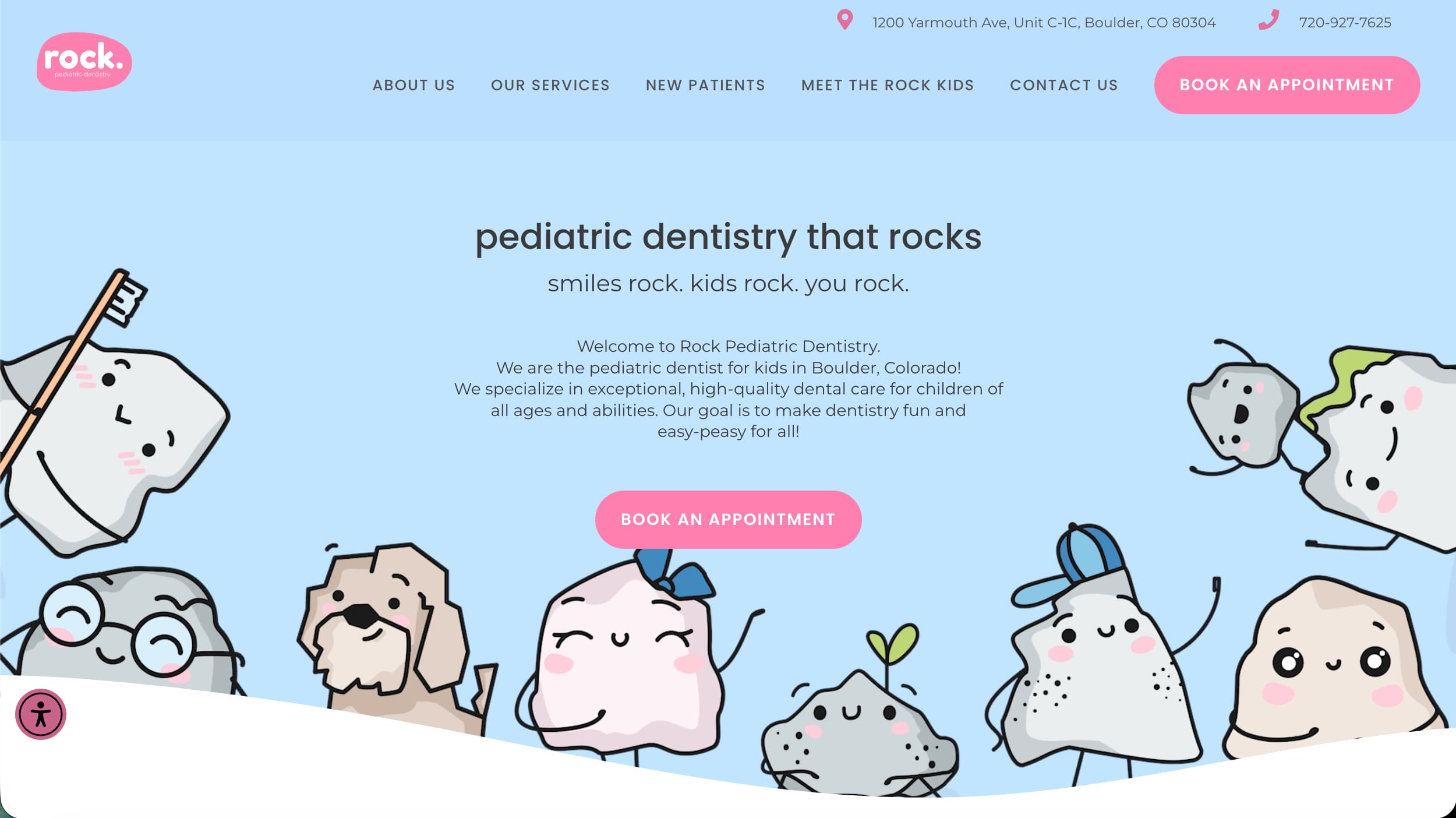 Rock Pediatric Dentistry website homepage example