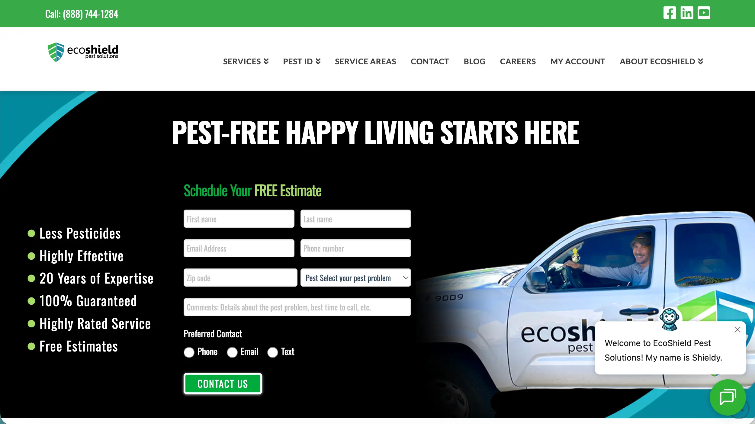 EcoShield Pest Solutions website example