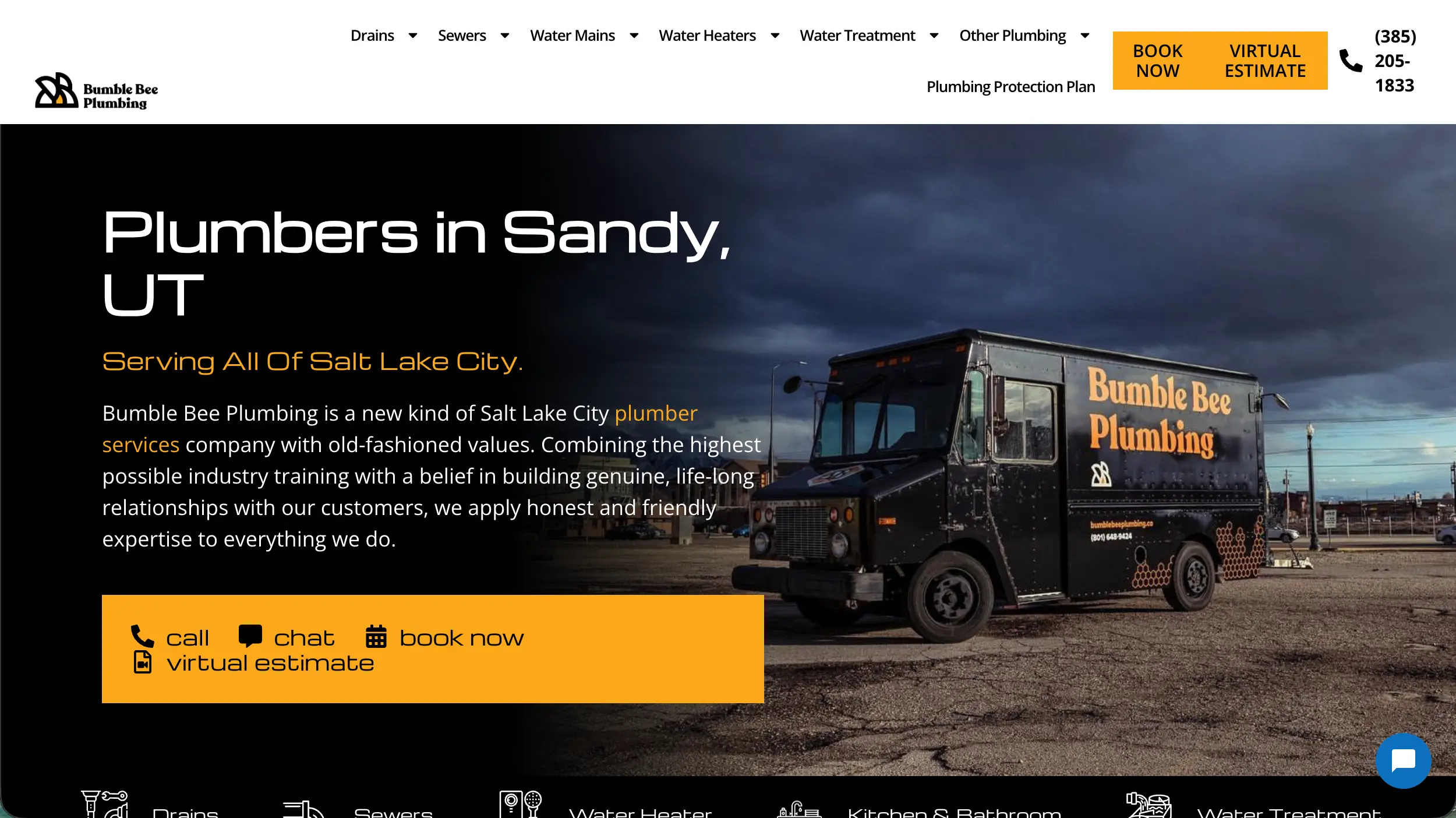 Bumble Bee Plumbing website homepage example