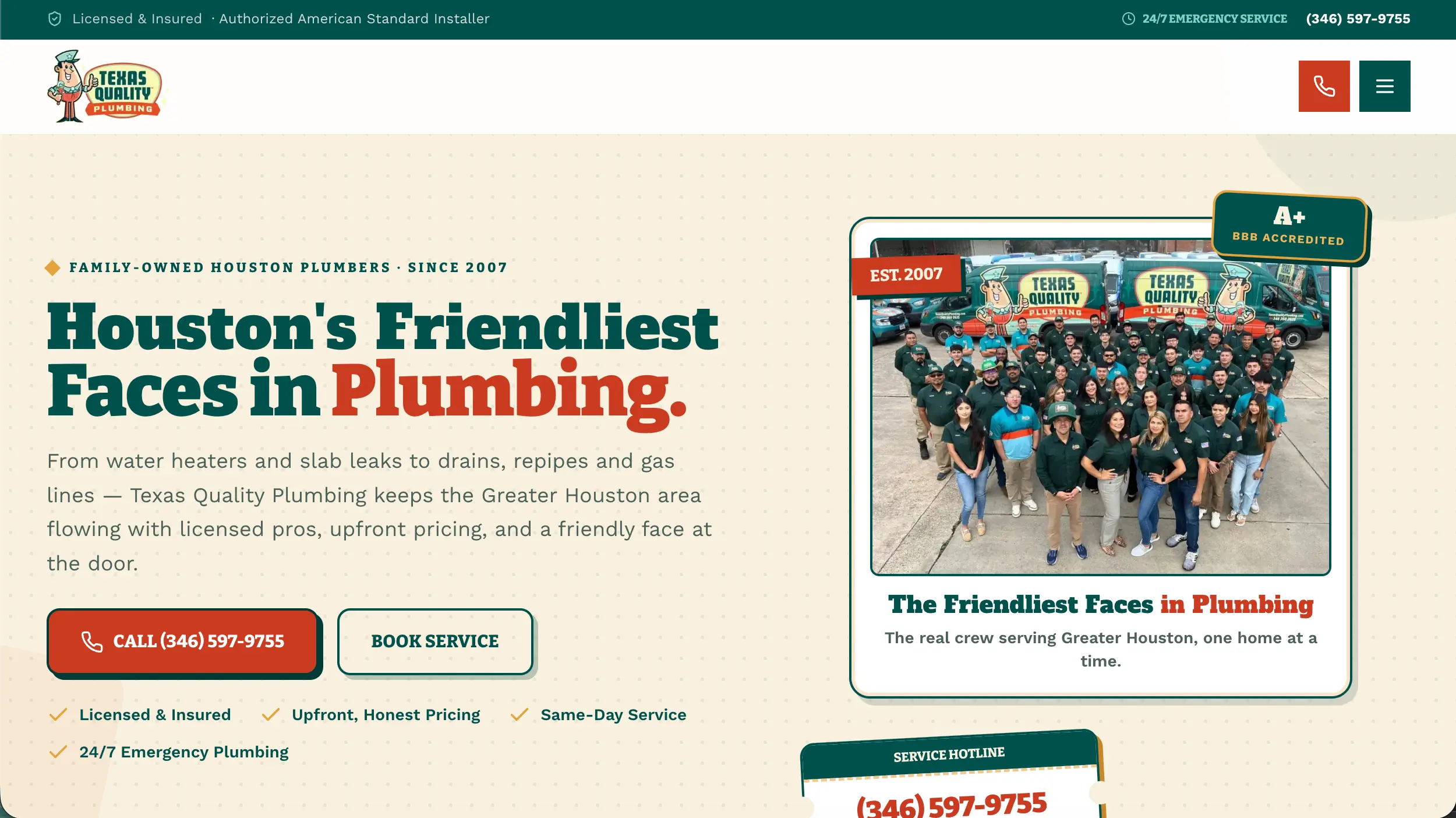 Texas Quality Plumbing website homepage example