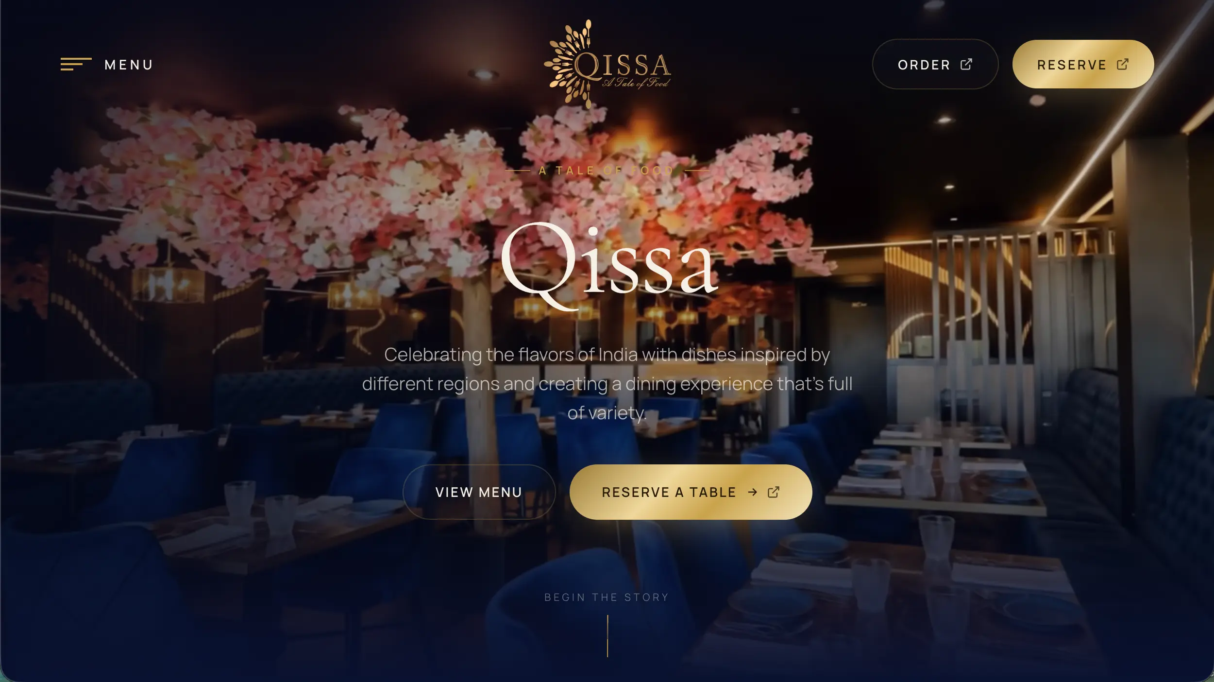 Qissa restaurant website homepage example
