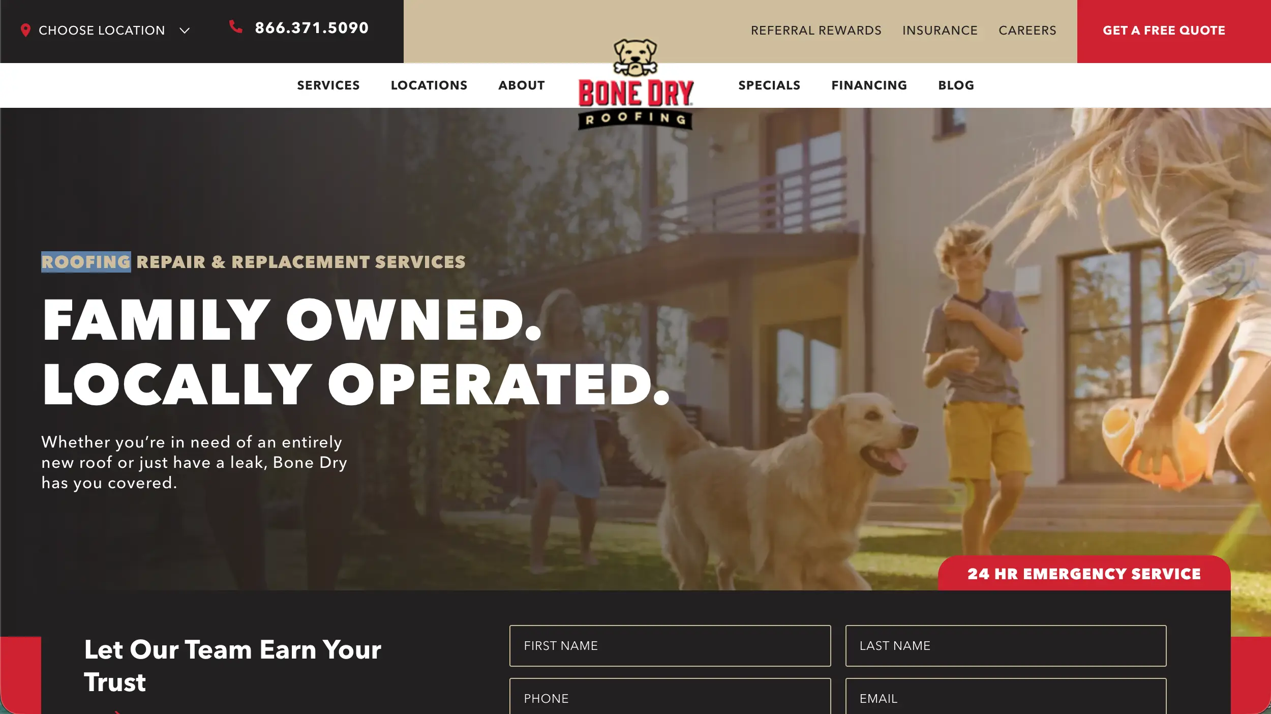 Bone Dry Roofing website homepage example
