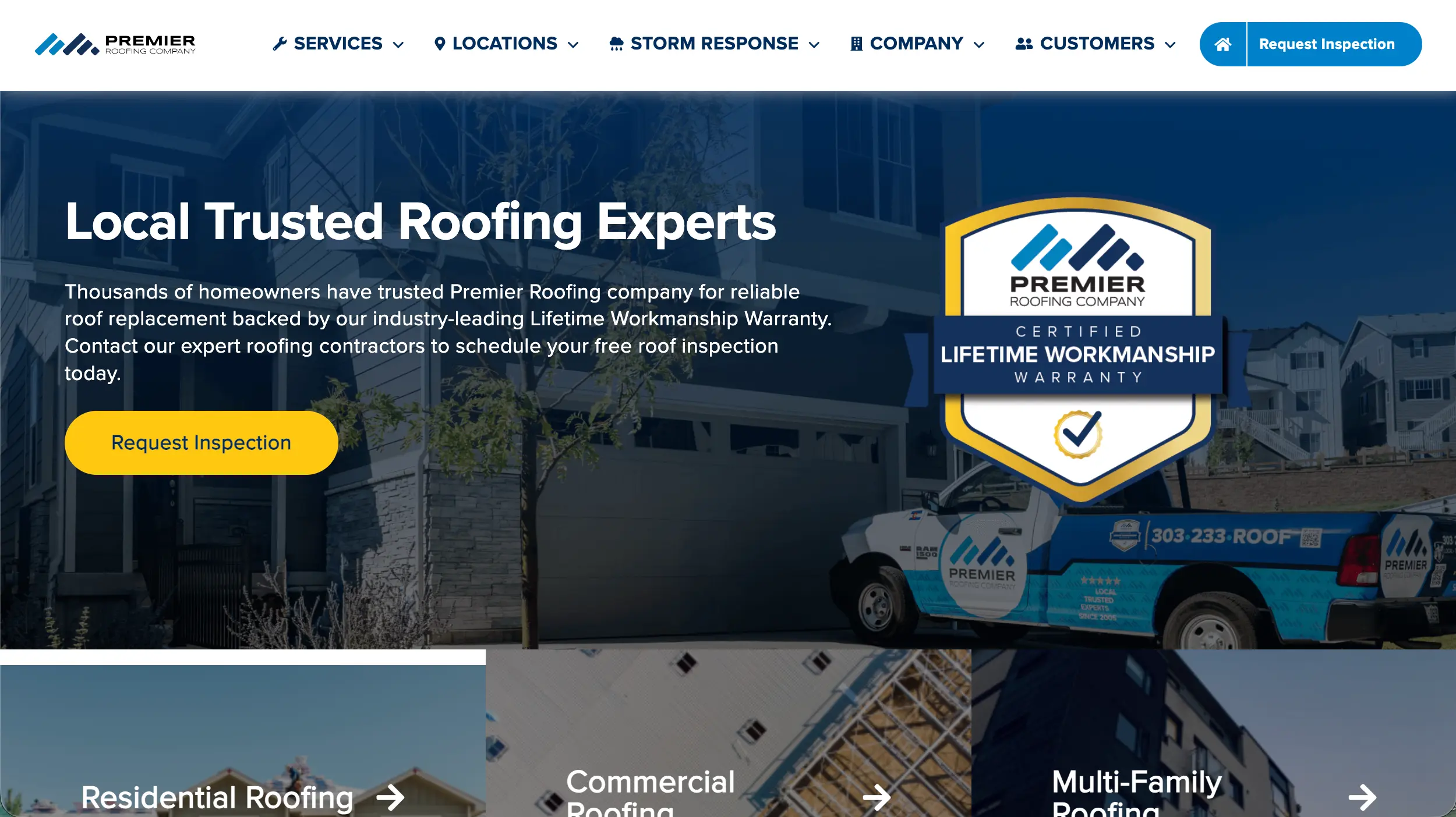 Premier Roofing Company website homepage example