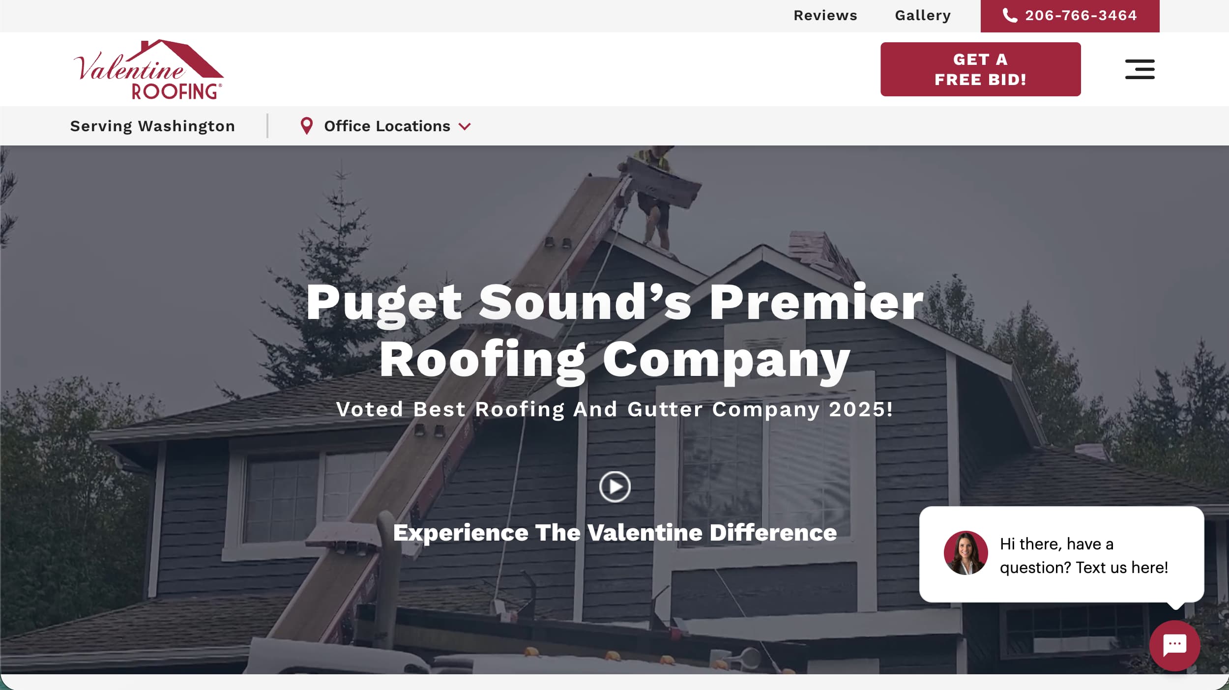 Valentine Roofing website homepage example