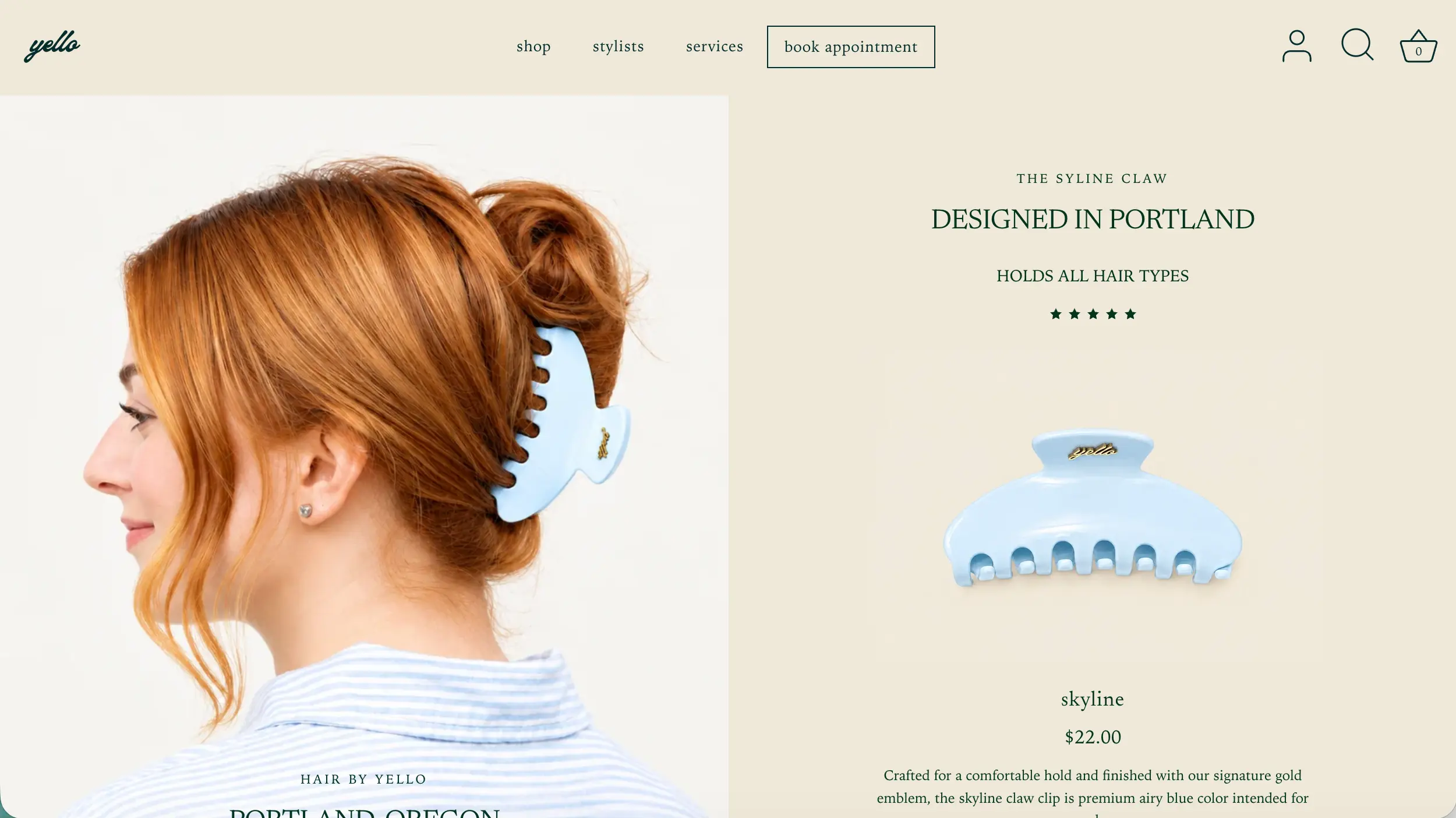 Yello salon website homepage example