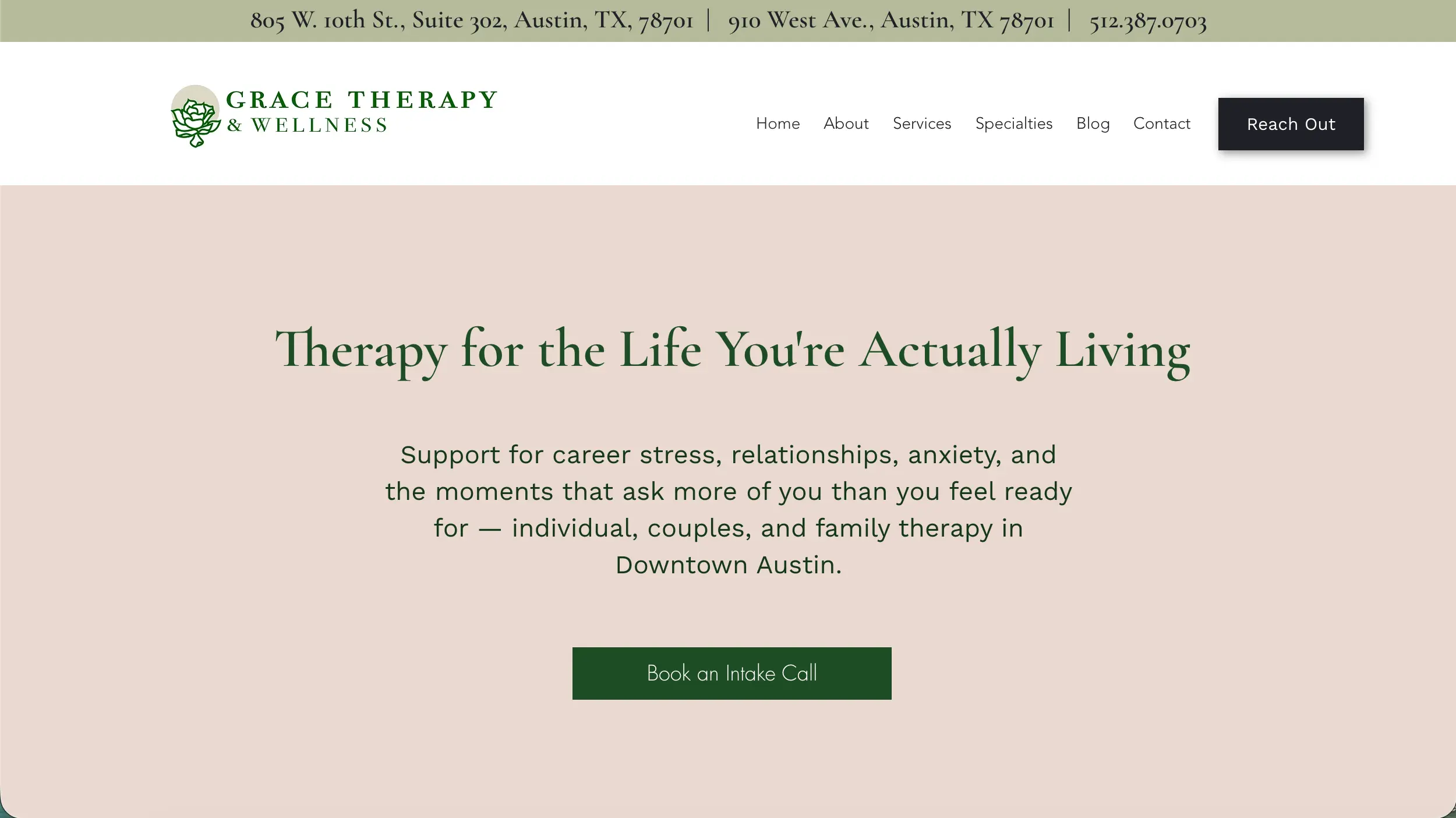 Grace Therapy and Wellness website homepage example
